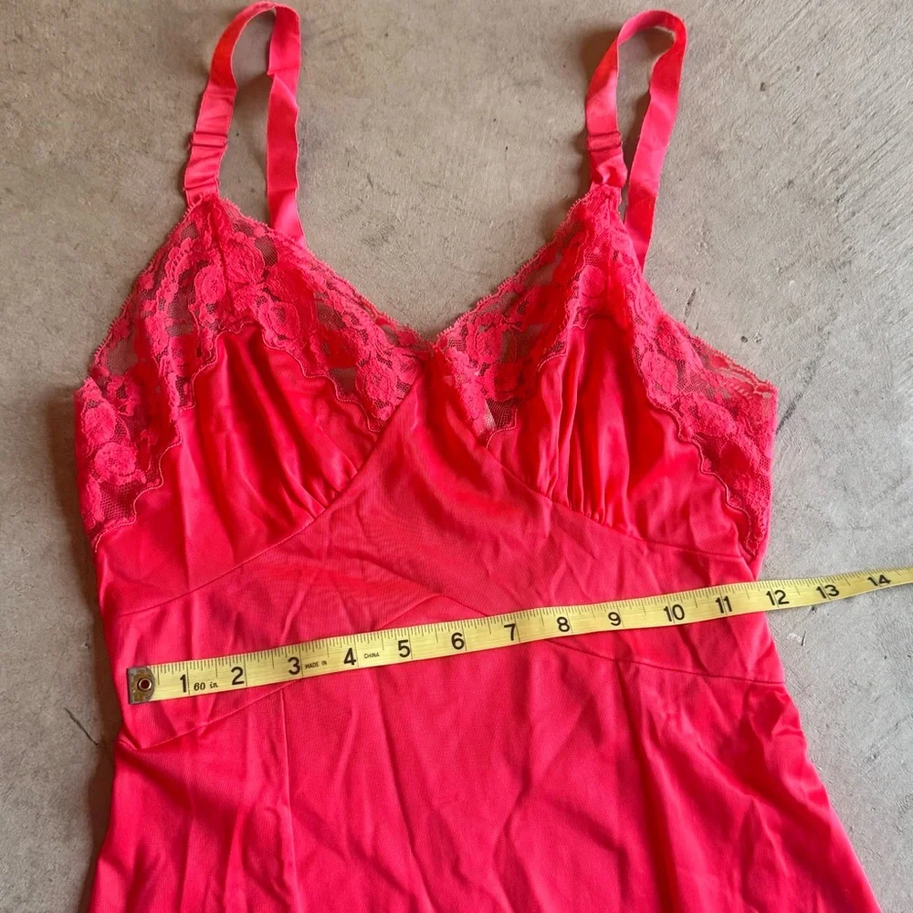 Vintage Red Lace Full Slip Chamise w/ Chiffon and Lace Trim adj straps (M) - Picture 7 of 10